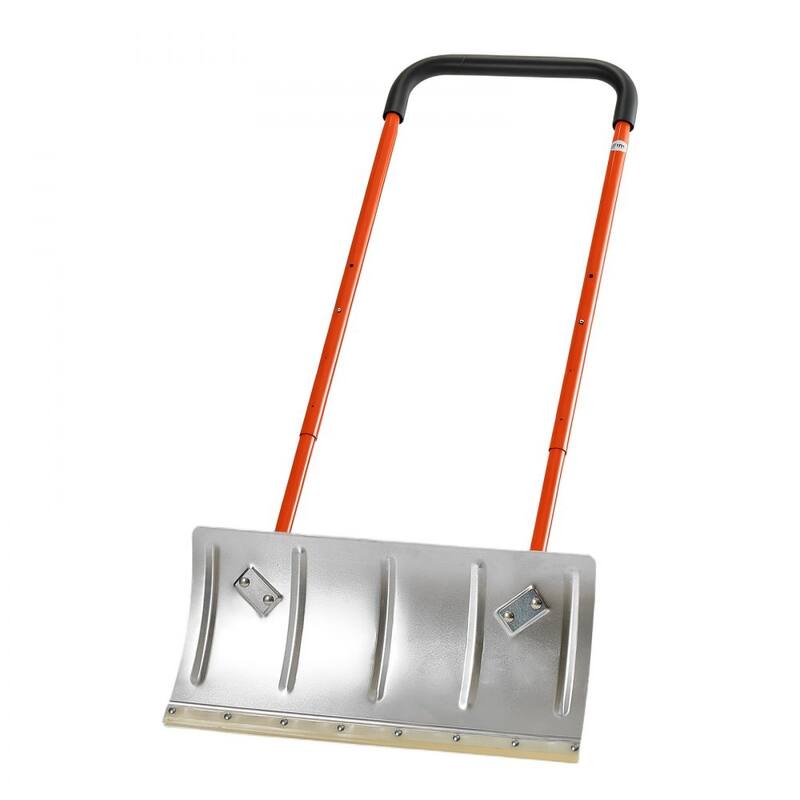 24 Inch Push Snow Shovel with Wide Blade Sturdy Frame and Anti-Slip Wheels for Driveway Yard or Sidewalk