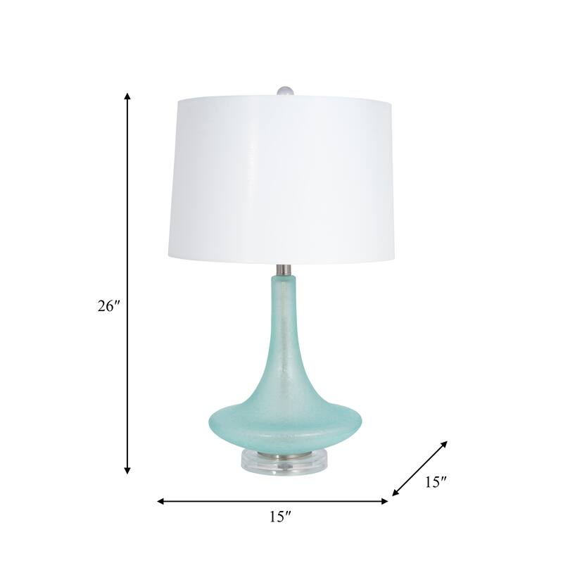 Sagebrook Home Modern Coastal Glass Table Lamp, Green Finish, Made with Glass, Metal, Linen, and Acrylic - 15" x 15" x 26"