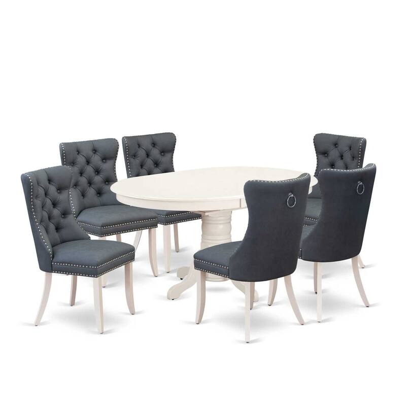 Modern 7 Piece Dining Set - Oval Table with 6 Linen White Chairs