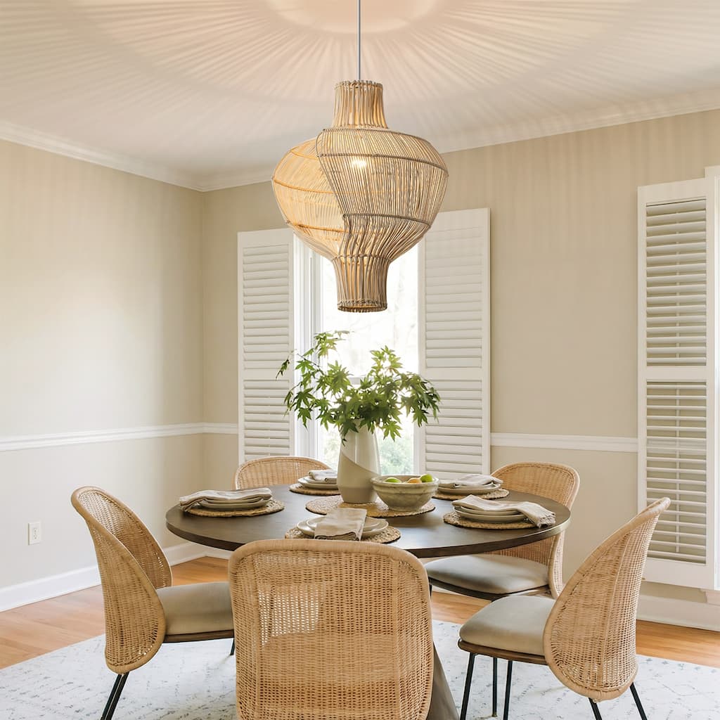 1-Light Coastal Style Creative Brown Hand-Woven Rattan Hanging Pendant Light - 15.74" W x 17.71" H