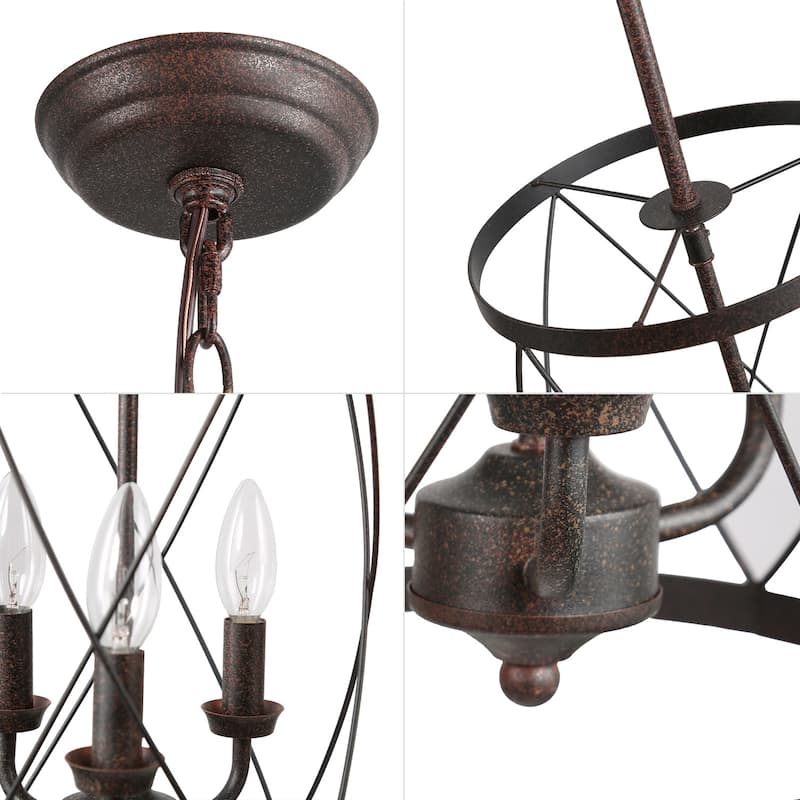Farmhouse Rustic 1-Light Cage Cylinder Pendant Light for Kitchen Island - W 9.1"x H 24.4"