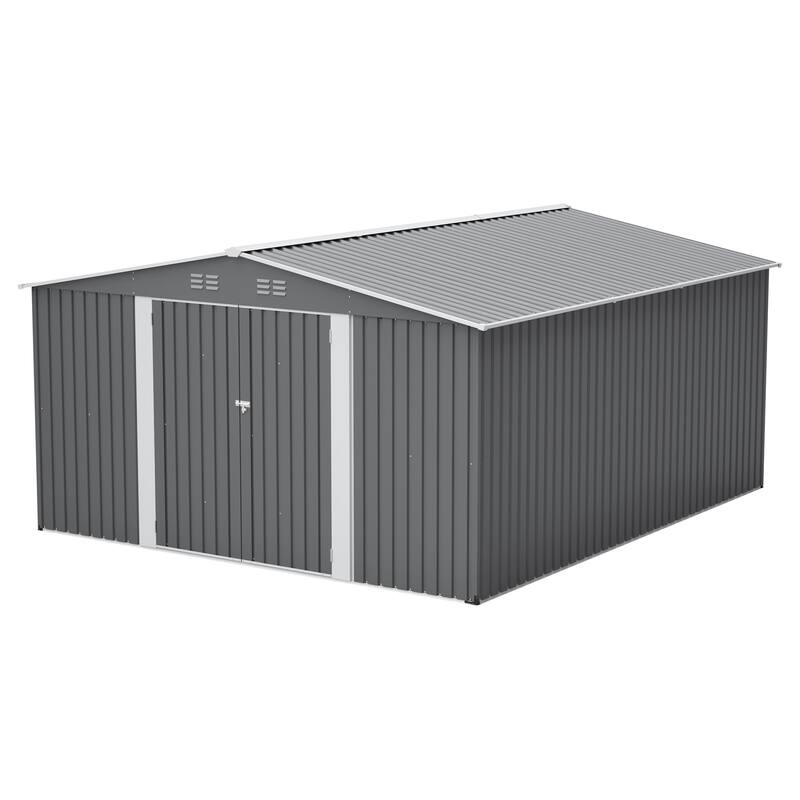 GDFStudio - Cassandra Large Outdoor Metal Storage Shed with Lockable Doors for Secure Vehicle and Equipment Storage