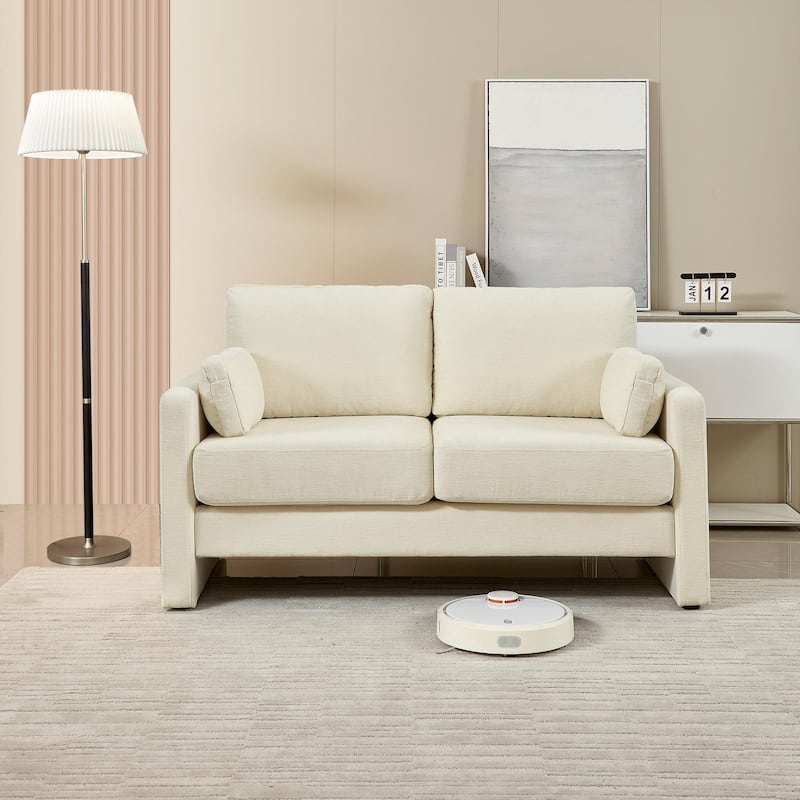 58.66"Small Modern Loveseat Sofa,Mid Century Chenille Fabric 2-Seat Couch Love Seat with Back Cushions
