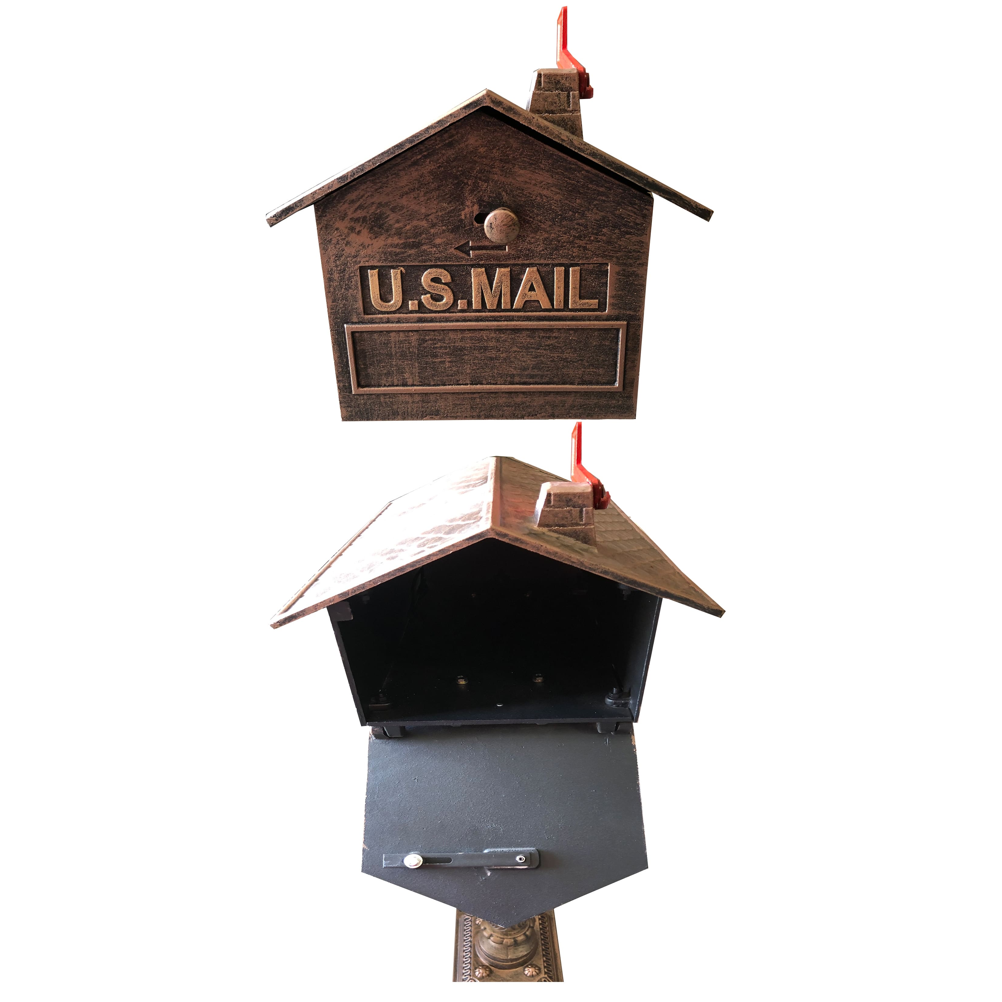 Solid Heavy Cast Aluminum Mailbox with Flag, Number Plate, and Handle