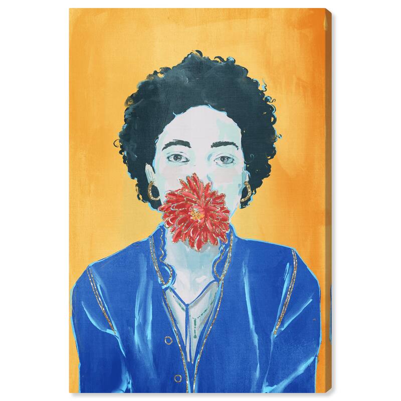 Wynwood Studio Canvas Floral and Botanical Silence with a Flower Golden Blue and Modern & Contemporary Wall Art Canvas Print