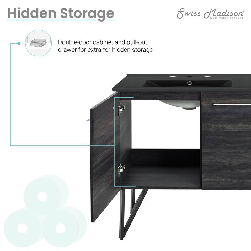 Annecy 60 In. Black Walnut, Double Basin Bathroom Vanity With Black, 3-Hole ArtificialStone Sink Top