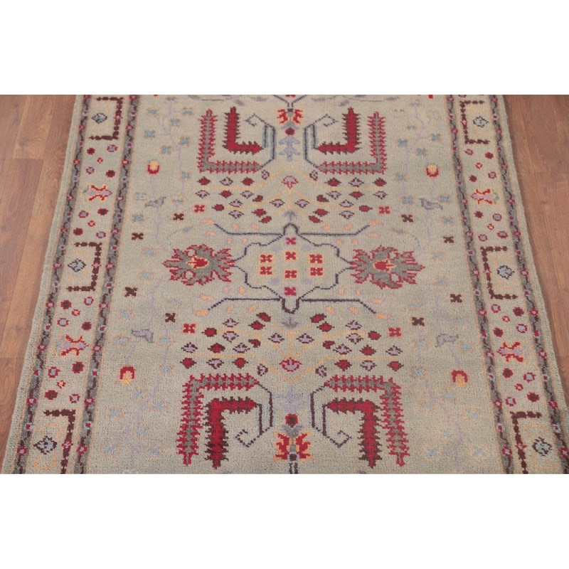 Grey Transitional Oushak Foyer Rug Hand-Knotted Oriental Wool Carpet - 4'0" x 5'10"