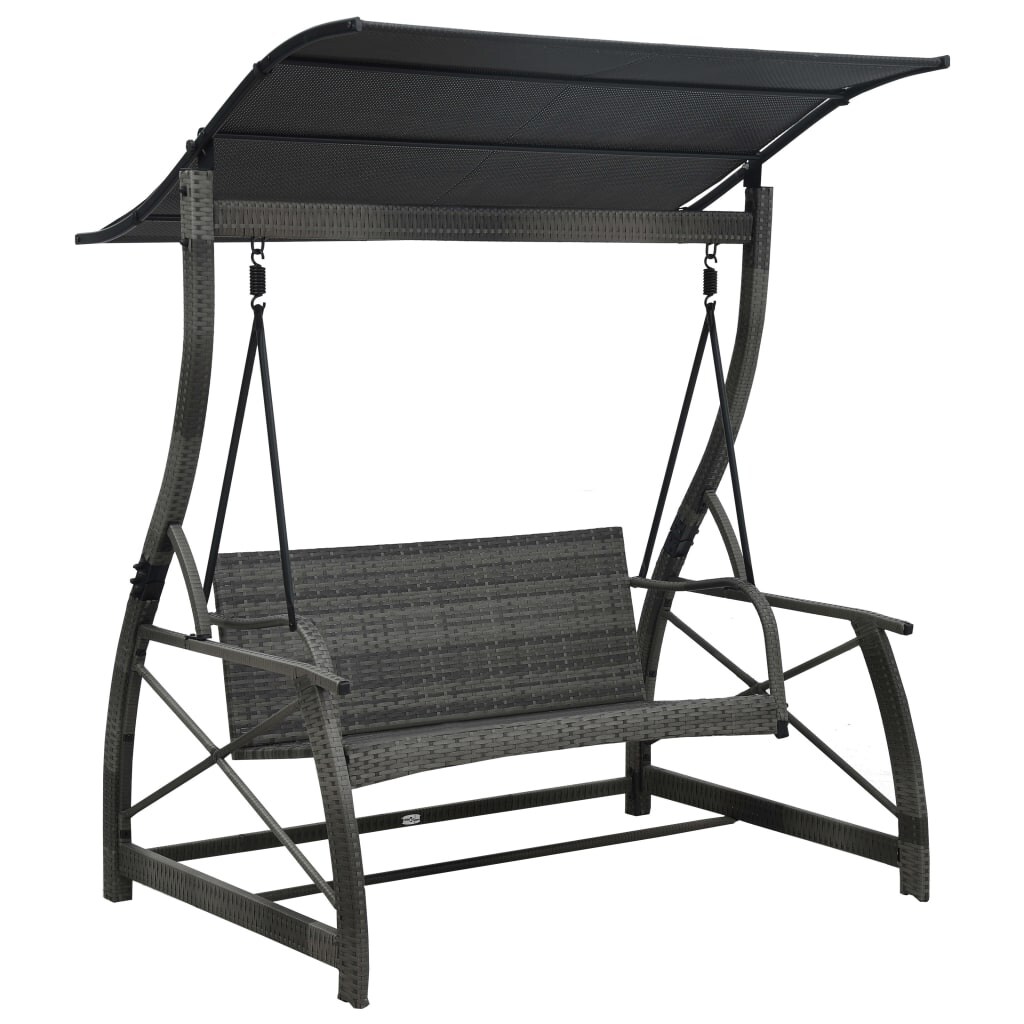 Shop Vidaxl 3 Seater Garden Swing Bench With Canopy Poly Rattan Gray Overstock 31457879