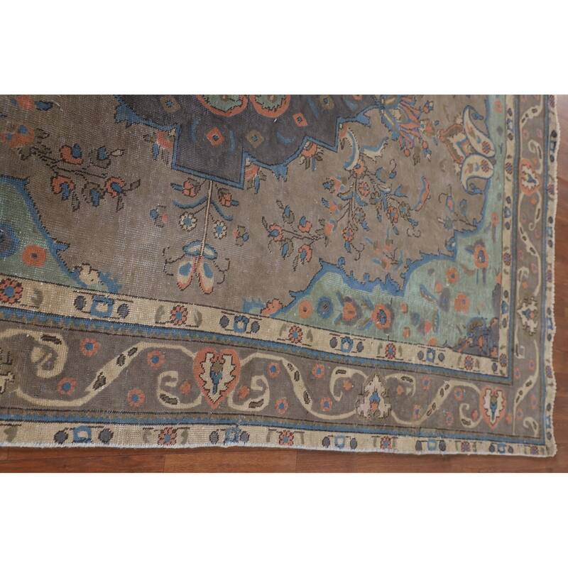 Tabriz Living Room Vintage Rug Handmade Wool Carpet - 6'5"x 9'6"