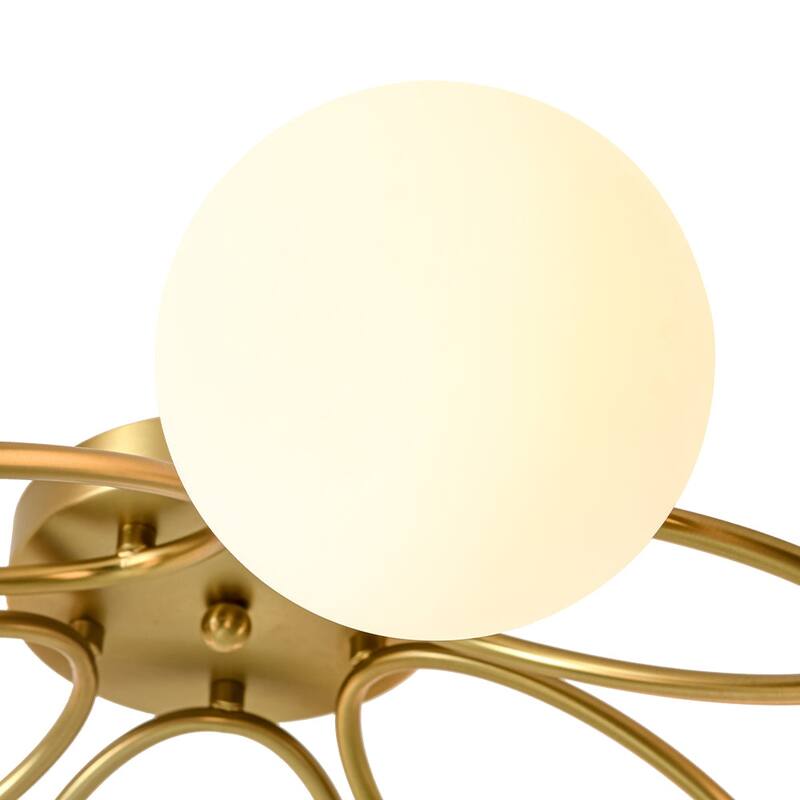 Modern 5-Light Opal Glass Ring Metal Semi Flush Mount Ceiling Light