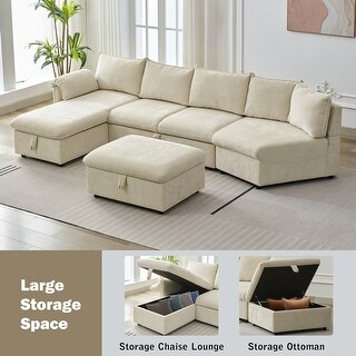 Convertible Sectional Pull Out Sleeper Bed L-Shaped Storage Chaise ...