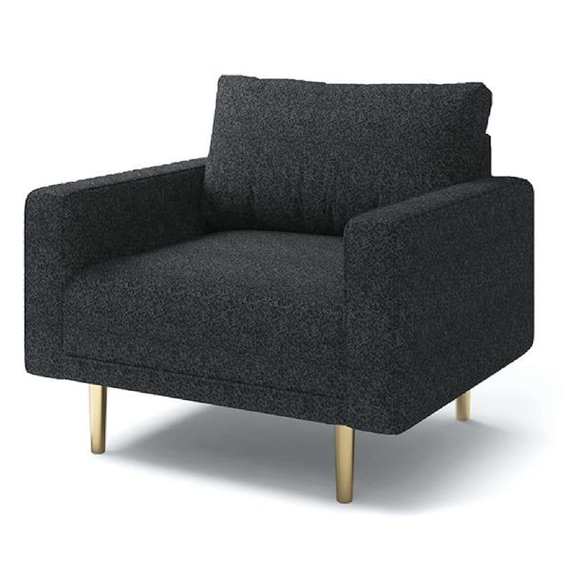 Remy Accent Sofa Chair, Black Boucle Seat with Metallic Undertone, Gold Legs