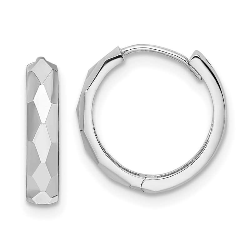 Curata 14k White Gold Polished Faceted 3x15mm Hinged Hoop Earrings