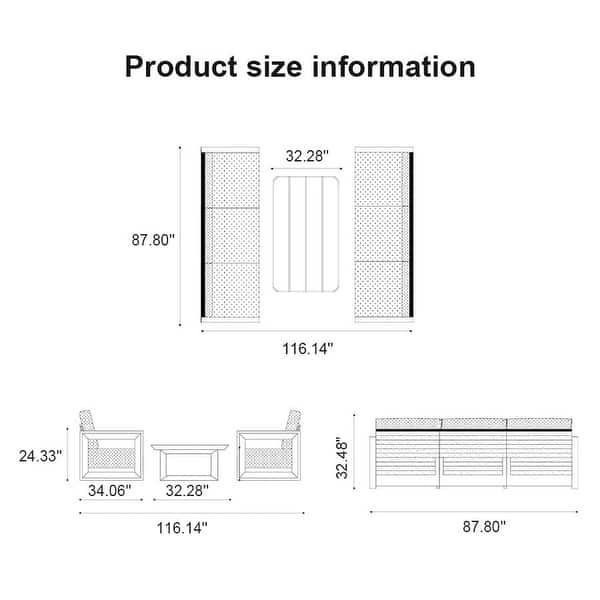 dimension image slide 5 of 7, PURPLE LEAF Caesar Open-End White Outdoor Couch with 9.6" Thick for Yard Porch Deck Patio Conversation Sets