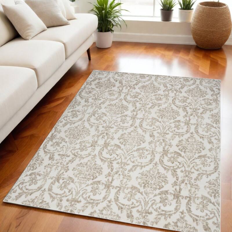 Keve Power Loomed Distressed Non Skid Stain Resistant Area Rug By HomeRoots - 87' X '63' X '0.5 - 87' X '63' X '0.5 - Cream/Onyx - Rectangle