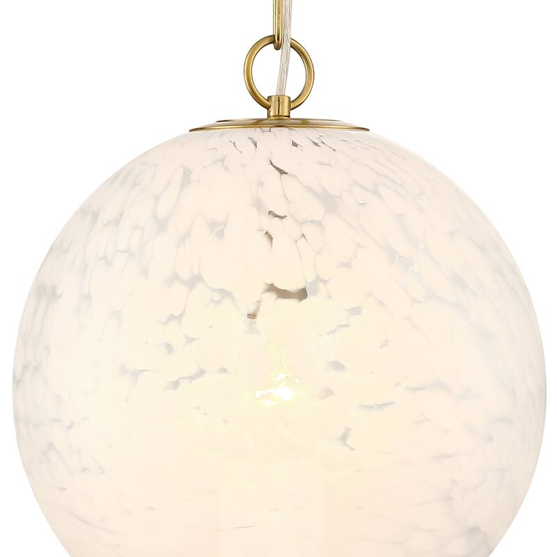 Wine Flower 60 Watt 1-Light Brushed Gold Glam Pendant Light with White Art Glass Shade - 16.25