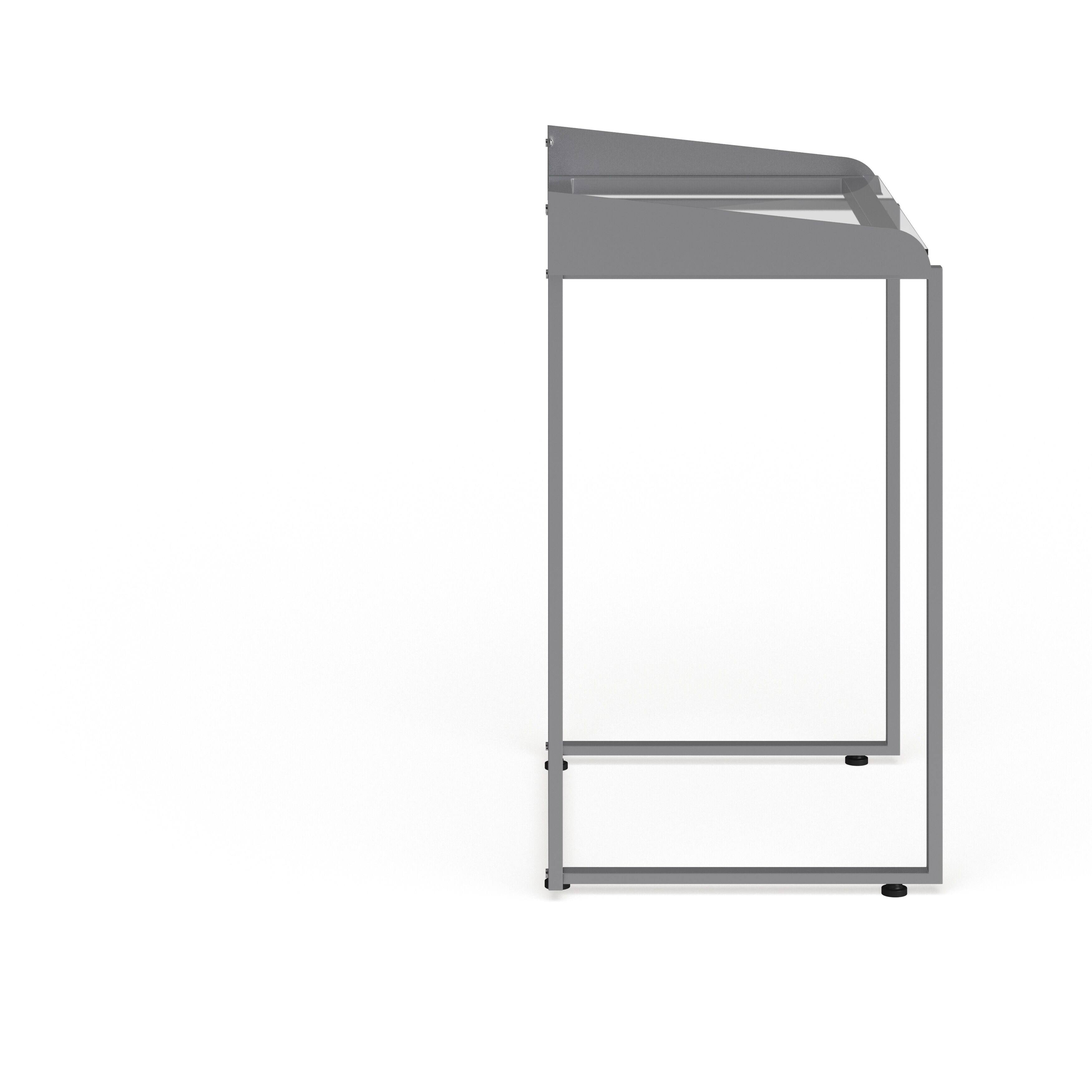 Clear Tempered Glass Desk w/ Raised Cable Management Border & Silver