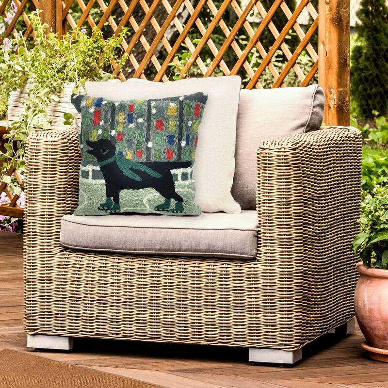 Liora Manne Frontporch Holiday Ice Dog Indoor/Outdoor Pillow Green 18" Square