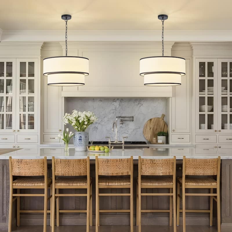 Starsky 5-Light White Fabric Drum Chandelier