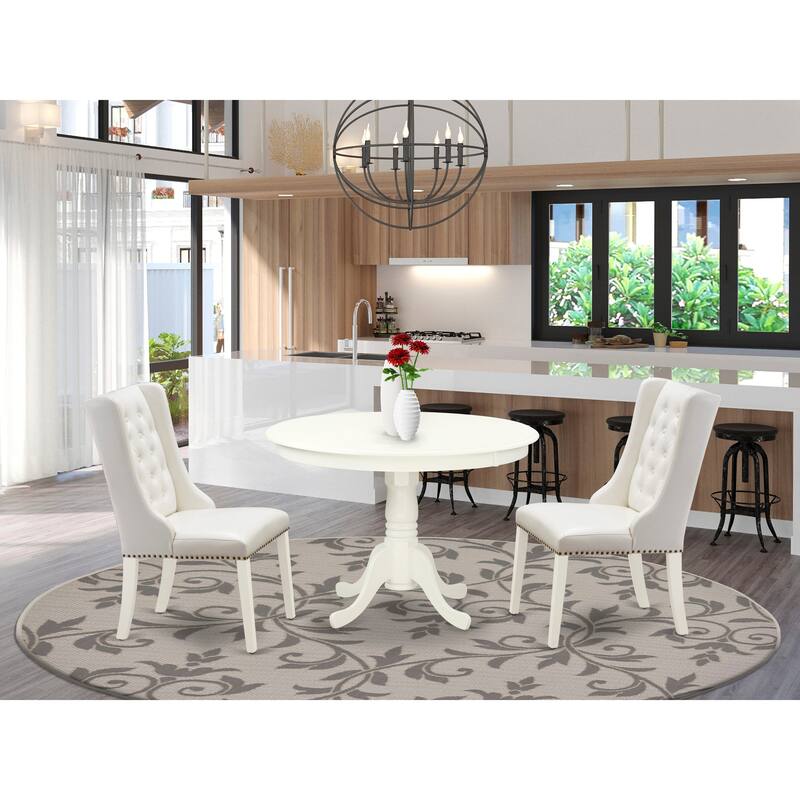 East West Furniture Dining Table Set- a Kitchen Table with Pedestal and Dining Chairs(Pieces, Finish & Seat Type Options)