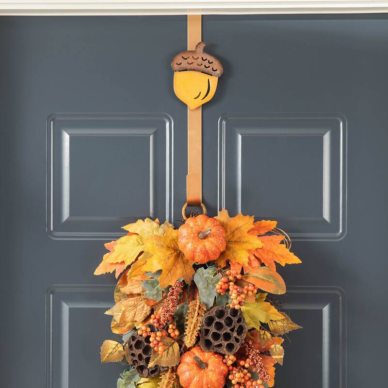 Glitzhome 26"H Fall Sunflower Pumpkin Lotus Leaf Teardrop Swag for Thanksgiving
