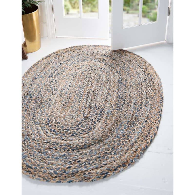 Braided Slin Collection Area Rug - 2'x3' Oval - Blue