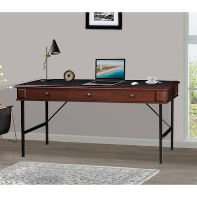 63" Writing Desk Dual-Tone Office Desk, Durable Writing Table with Storage Drawers and Metal Frame