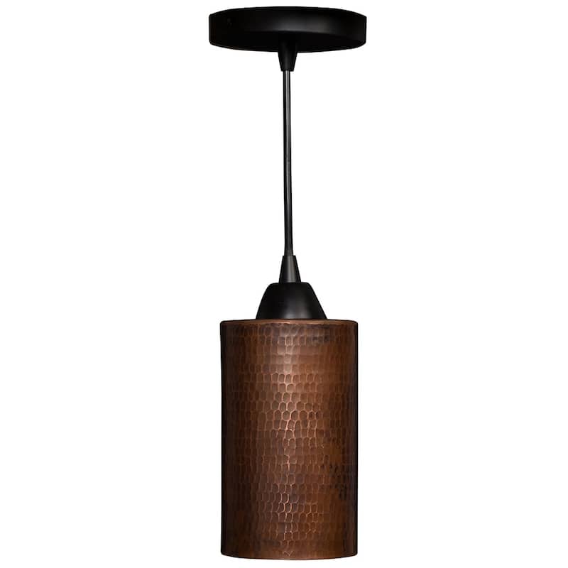 Hammered Copper 4-in Round Cylinder Pendant Light in Oil Rubbed Bronze (L700DB)