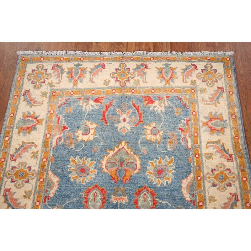 Blue Kazak Oriental Accent Rug Handmade Floral Wool Carpet - 3'3" x 4'11"