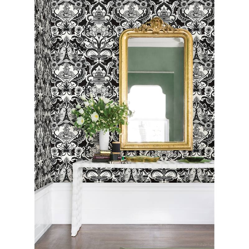 A-Street Prints Sadie Black Parisian Damask Wallpaper