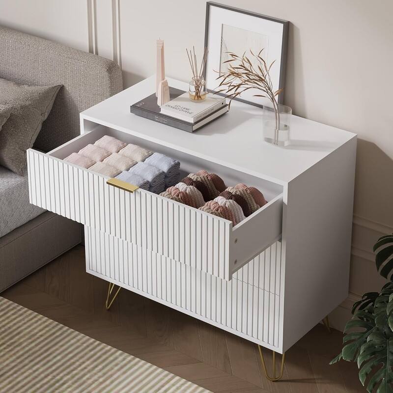FURNIWAY Fluted Drawer Dresser for Bedroom