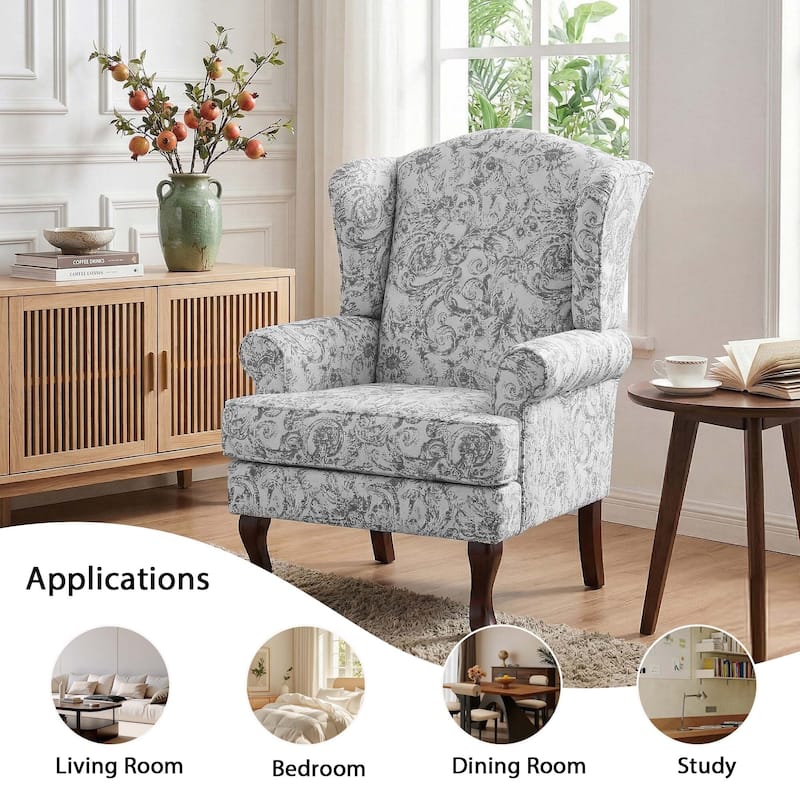 Set of 2 Elegant Living Room Wing Back Arm Chair Upholstered Accent Chair