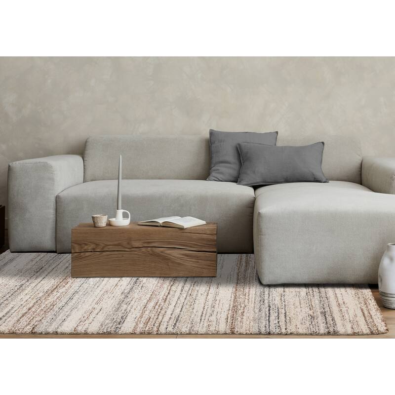 Maverick Collection - Modern White Grey Orange Plush Area Rug