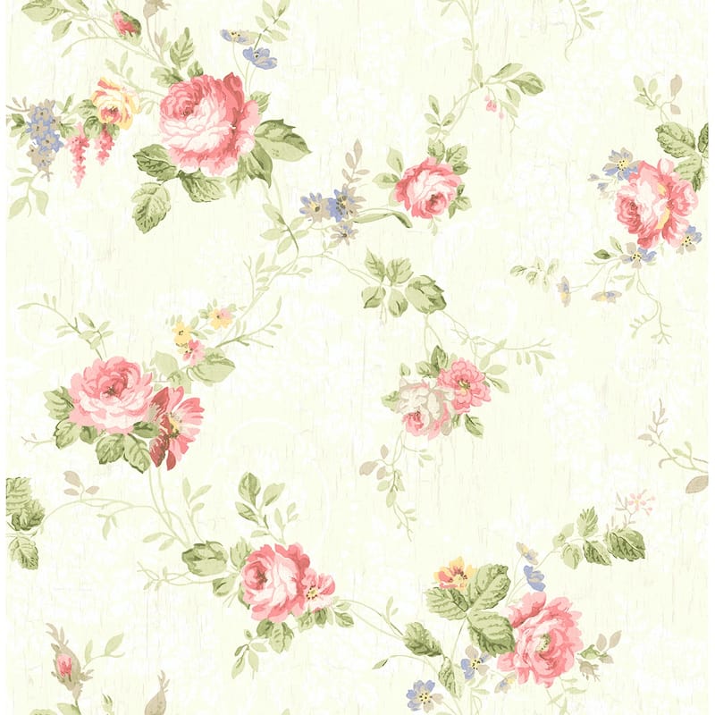 Seabrook Designs Filip Floral Trail Unpasted Wallpaper - 20.5 in. W x 33 ft. L - Blonde & Raspberry