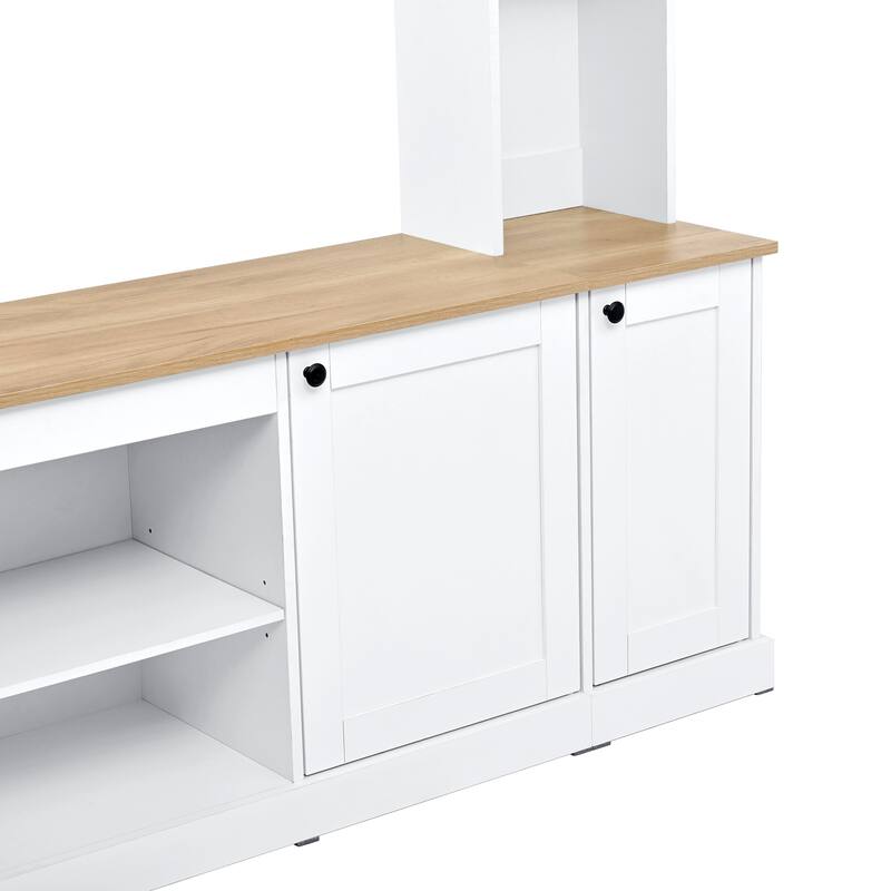 Elegant Arched Farmhouse TV Stand with Wood Grain, for TVs Up to 70" - 91.6" W × 14.9" D × 73.8" H