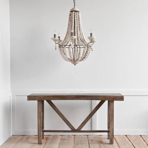 Phillum Silver Metal & White Wood Beaded Six Bulb Chandelier - 29"W x 29"D x 37"H