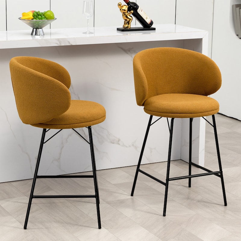 Set of 2 Baxter Brown Boucle Fabric Counter Stool with Black Iron Legs