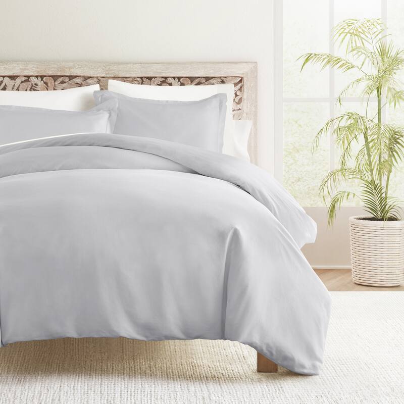 Solid Cotton Duvet Cover Set - Light Gray - King