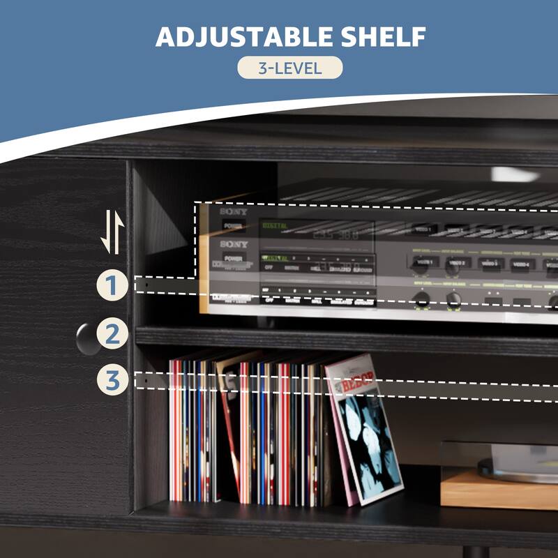 Modern TV Stand for 55-60 Inch TVs, 2 Storage Cabinets with Adjustable Shelves, Soft Close Doors, Stylish Handles