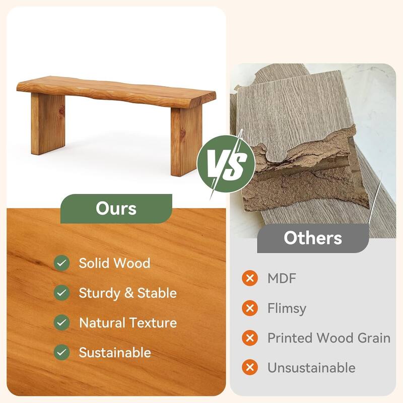 47" Solid Wood Bench, Farmhouse Entryway/Dining Bench for Bedroom, Mudroom - 47.2" W x 13.8" D x 17.7" H