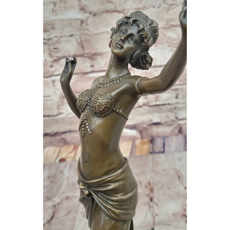 Art Deco Bronze Dancing Woman Sculpture On Marble Base Elegant Figurine