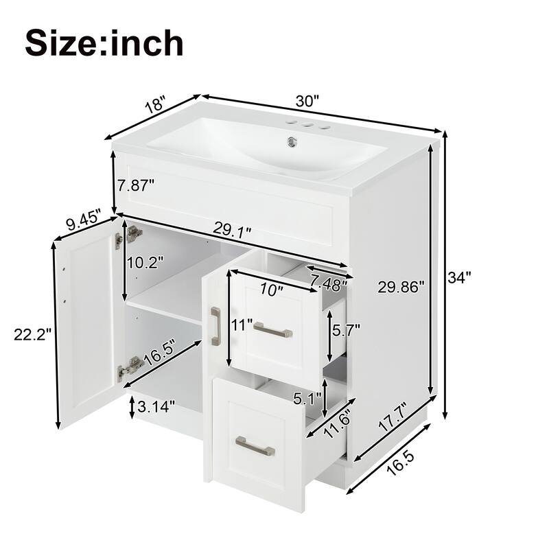 30" Bathroom Vanity Set / 60" Double Bathroom Vanities with SMC Resin Sinks