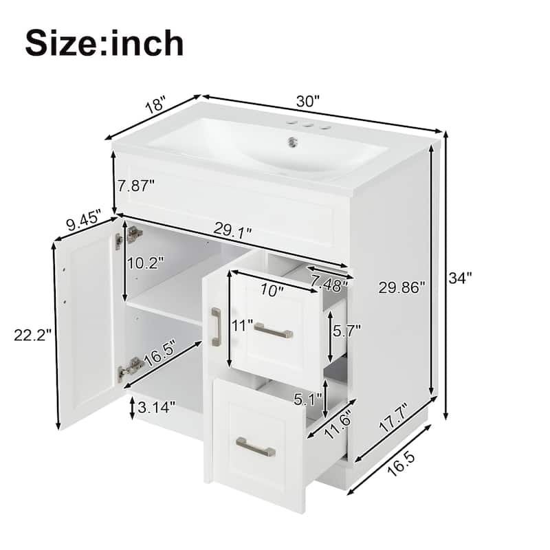 GDFStudio - Transitional Bathroom Vanity with SMC Resin Sink, Adjustable Shelves, Soft-Close Doors & Hidden Drawers