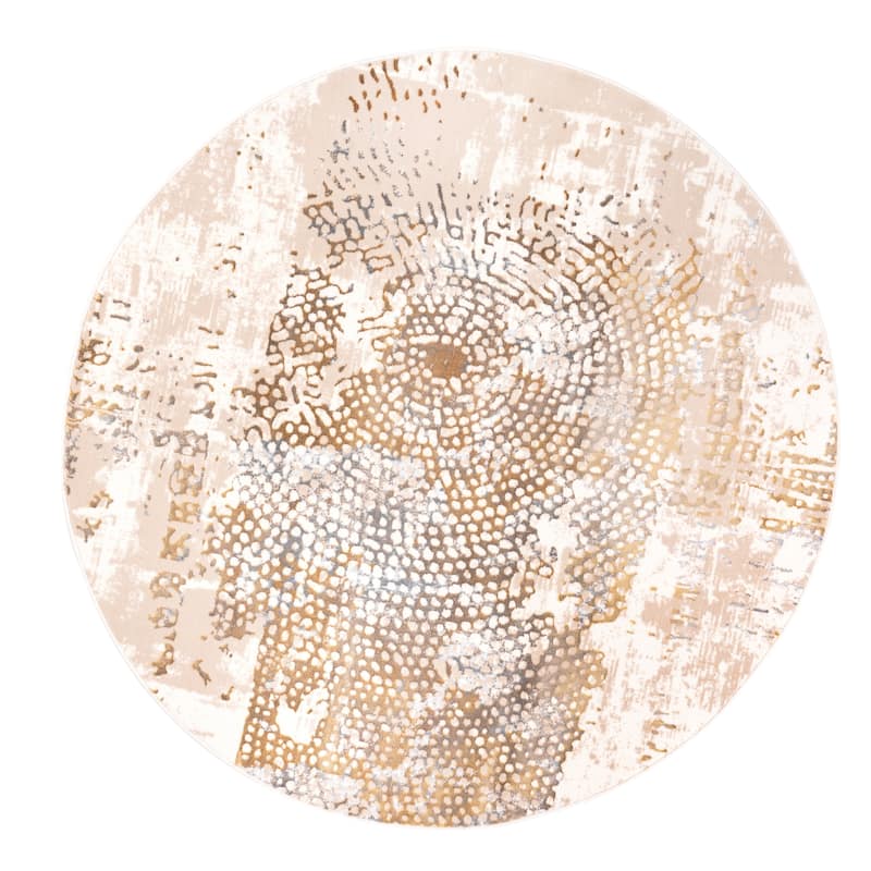 London Collection Cream/ Brown Abstract Area Rug - 5'3 x 5'3 Round