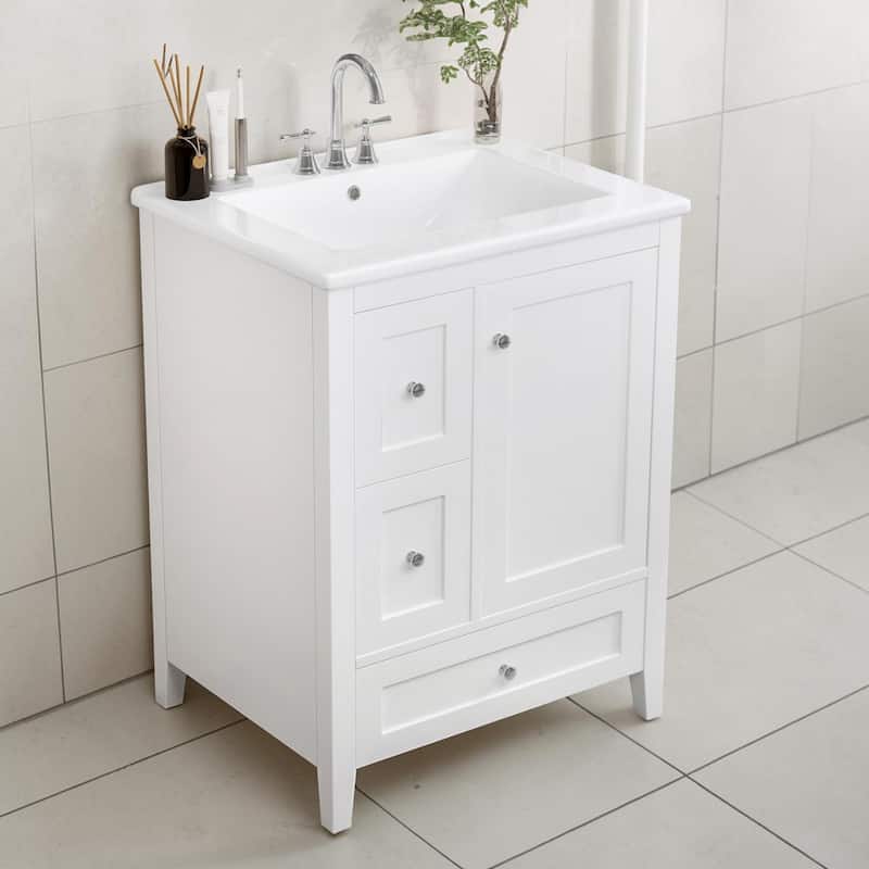 24 Inch Bathroom Vanity with Sink, Storage Cabinet with Drawers Adjustable Shelf Freestanding Vanity