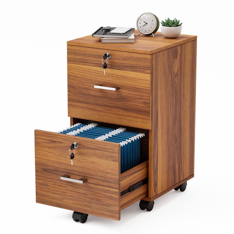 2 Drawer Wood File Cabinet, Lock Mobile Cabinet
