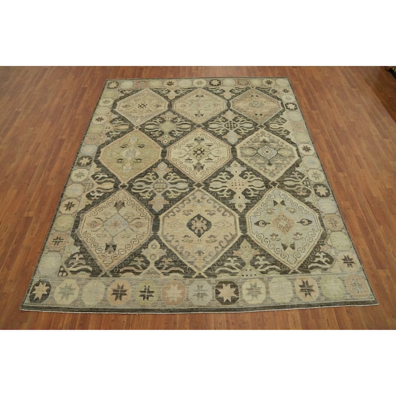 Vegetable Dye Wool Oushak Turkish Area Rug, Geometric Carpet - 9' 9'' X 8' 0''