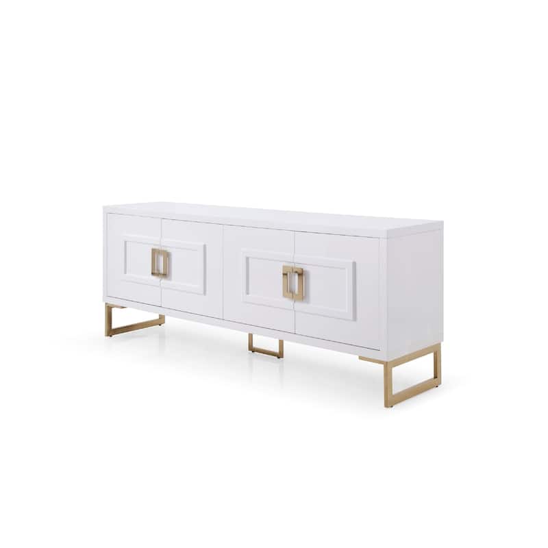 Cid Laha Sideboard Buffet Cabinet, 79 Inch, 4 Doors, White, Champagne Gold