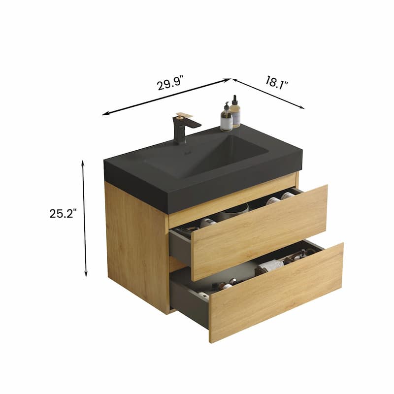 36"/30"/24" Floating Bathroom Vanity with Sink, Wall-Mounted Storage Cabinet