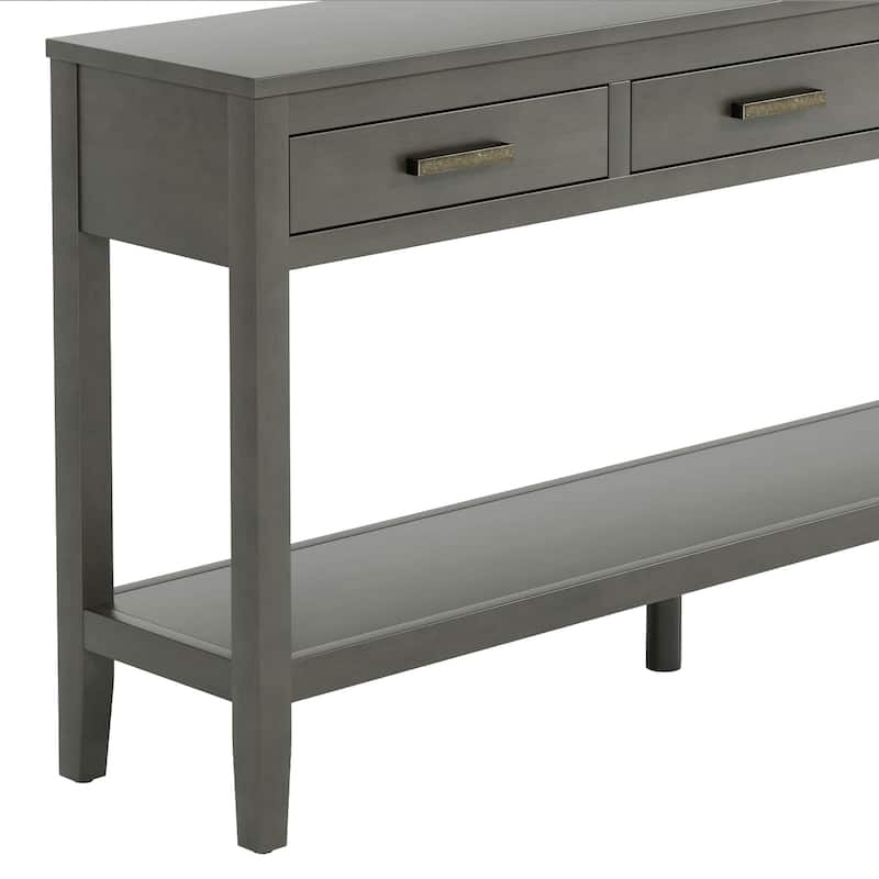 62.2'' Entryway Table, Minimalist Sofa Table with 3 Drawers, Painted Console Table with Bottom Shelf and Iron Handles